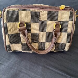 Checkered Handbag with Brown Accents